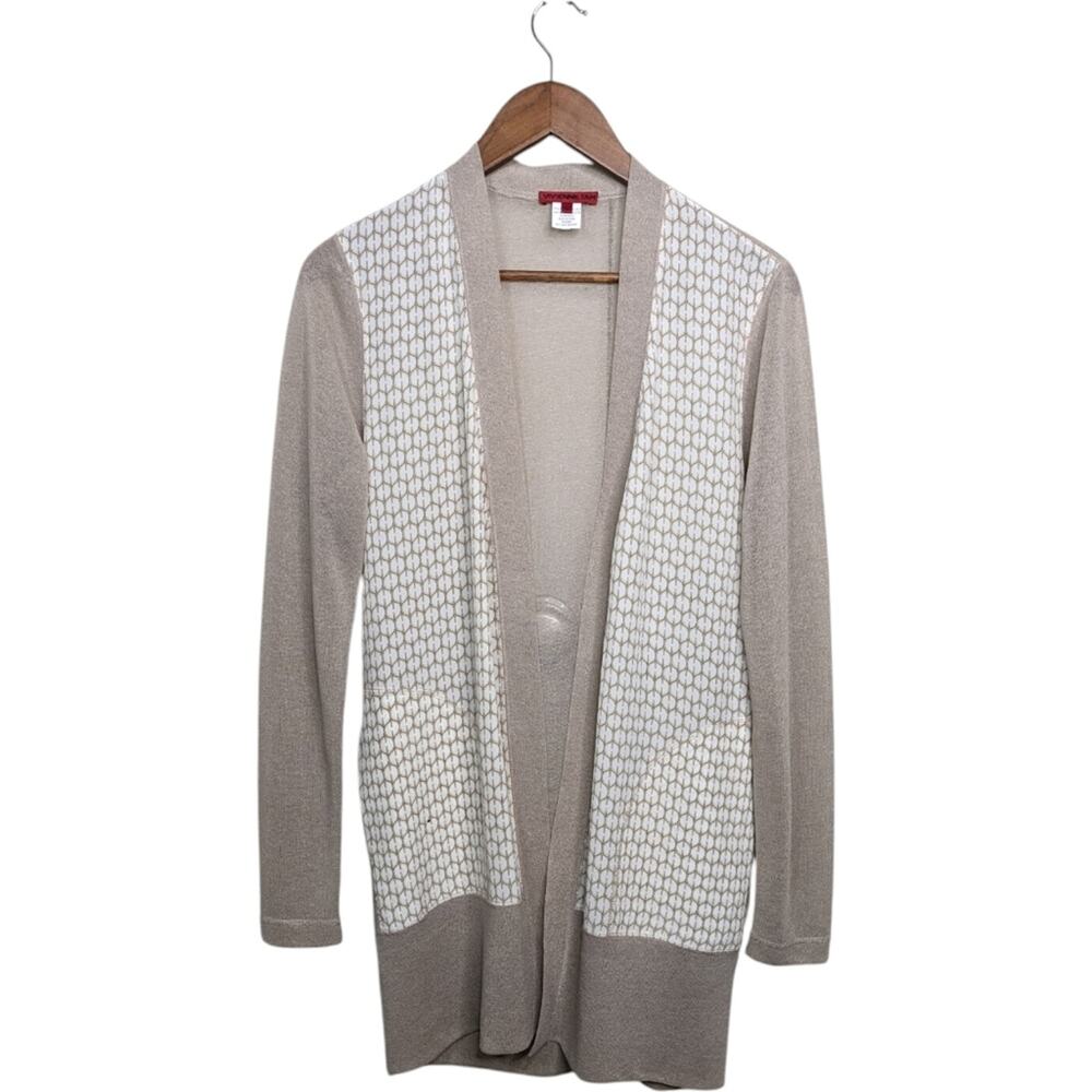 Vivienne Tam Silk Cardigan Large Geometric Tan Semisheer Elegant Luxe Draped